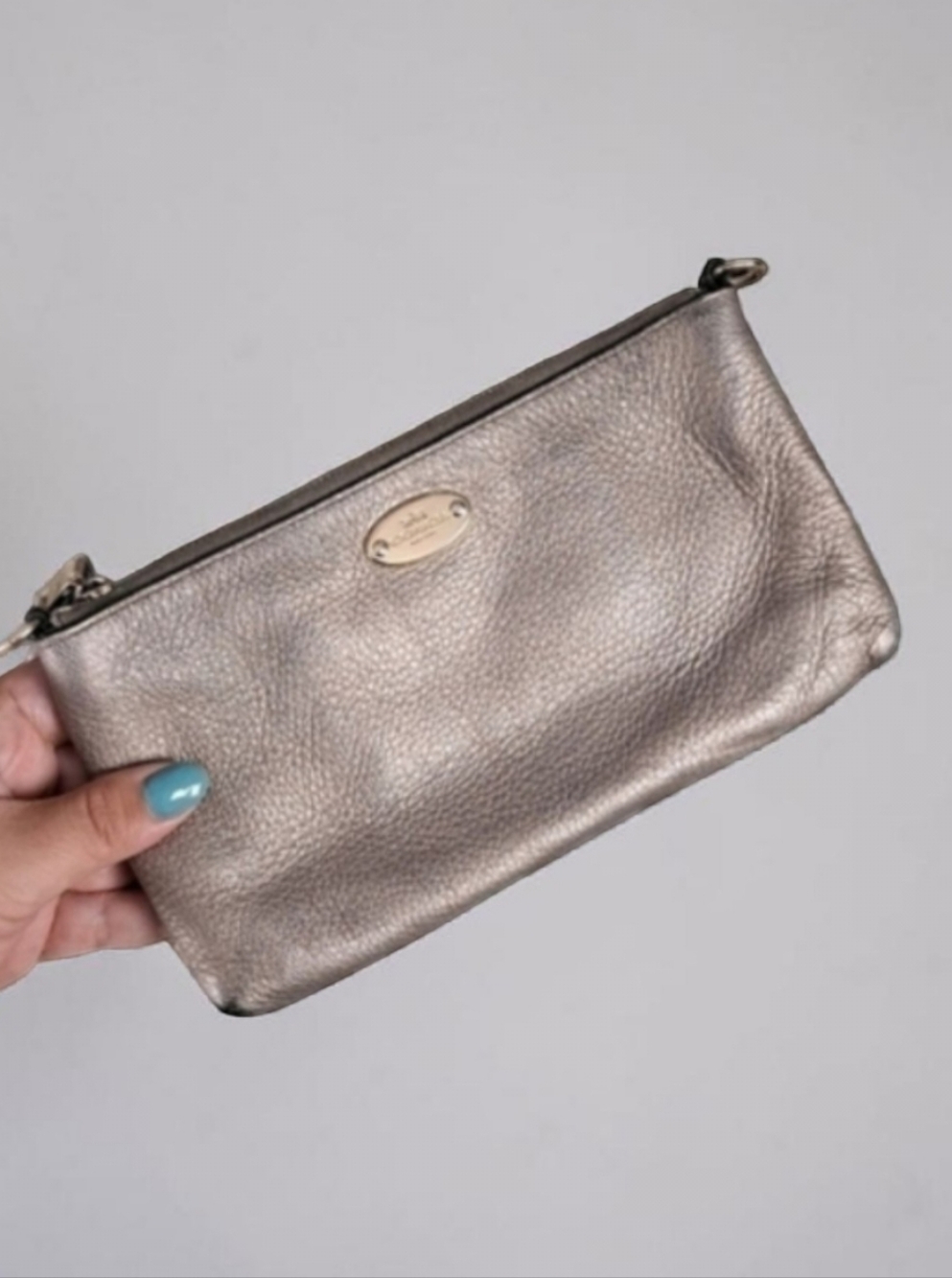 COACH PEBBLE LEATHER POUCH/CROSSBODY IN TAUPE VINTAGE